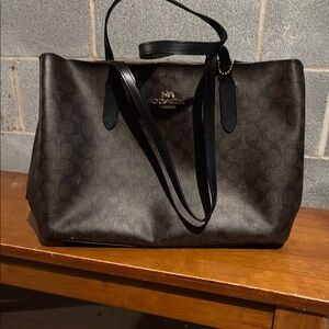 Dark Brown Shoulder Bag with Leather Trim and Structured Design - Coach